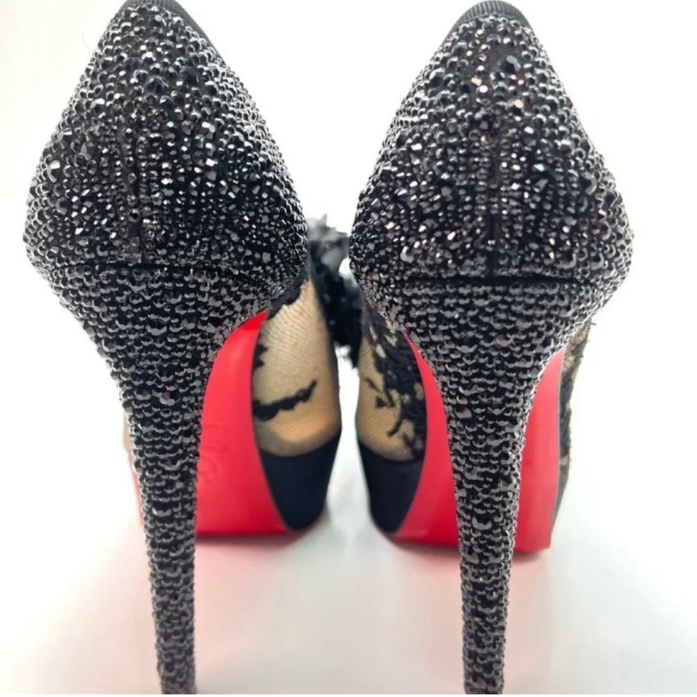Christian Louboutin Tsar 140 Black Lace & Swarovski Crystal Platform Pumps 39 - Picture 3 of 8